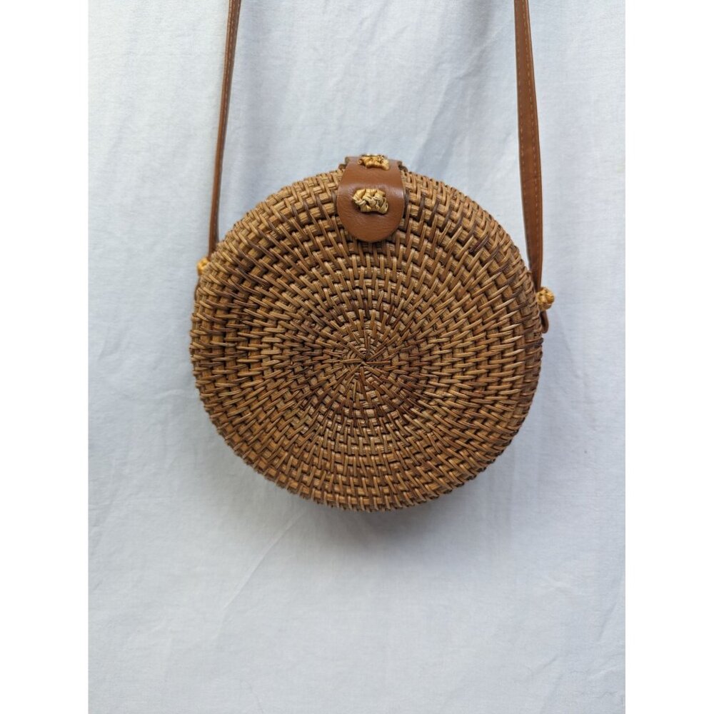 Summer and Rose Kristine Brown Rattan Woven Circle Handbag Crossbody Purse